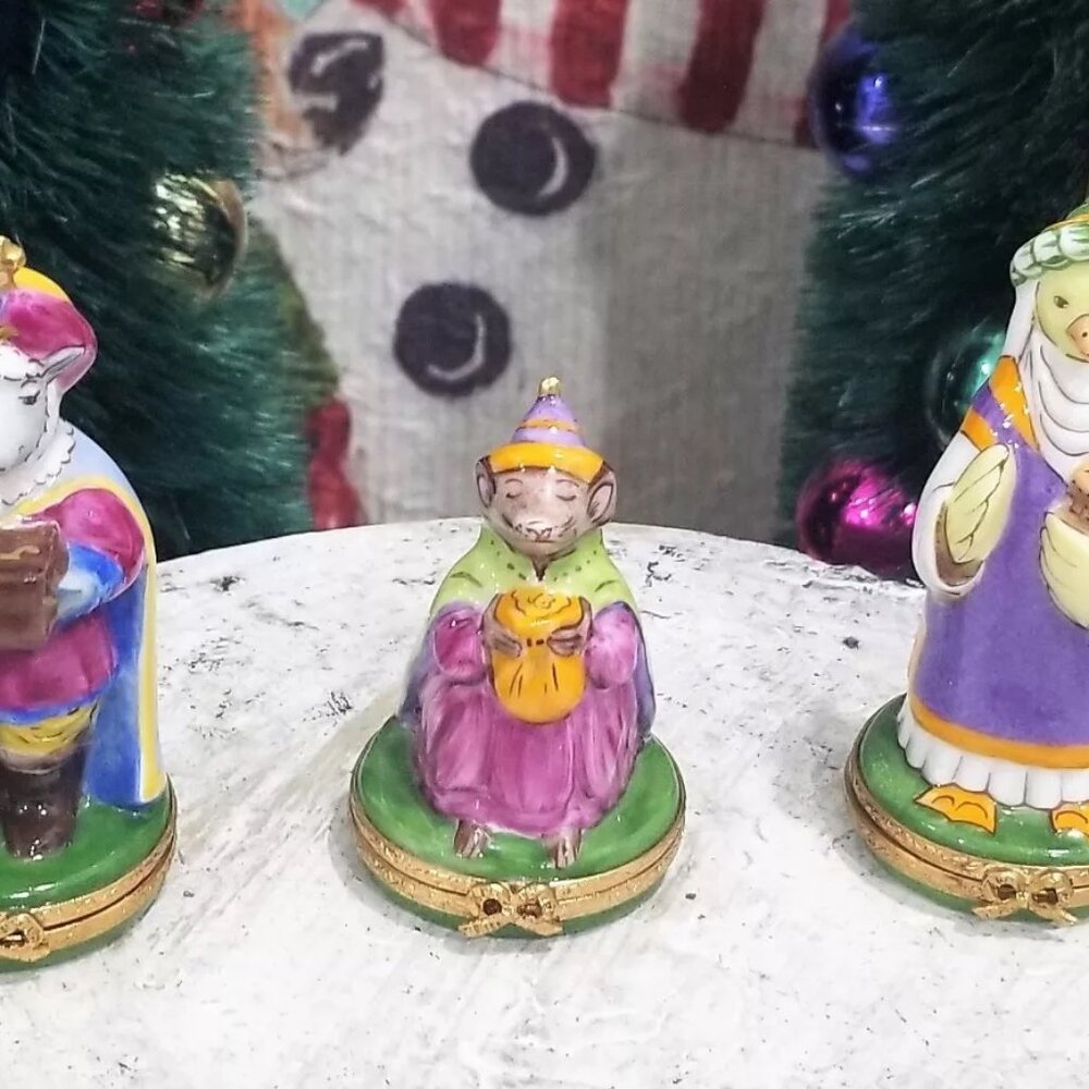 3 Limoges Artoria Three Wisemen Kings Epiphany Enamel Porcelain Trinket Boxes